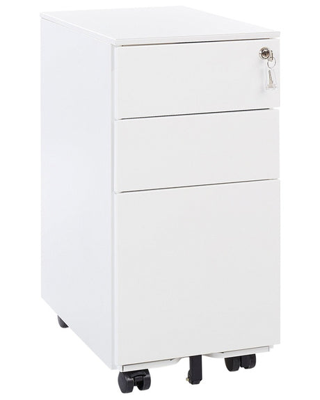 Storage Cabinet White Metal with 3 Drawers Key Lock Castors Industrial Modern Home Office Garage Beliani