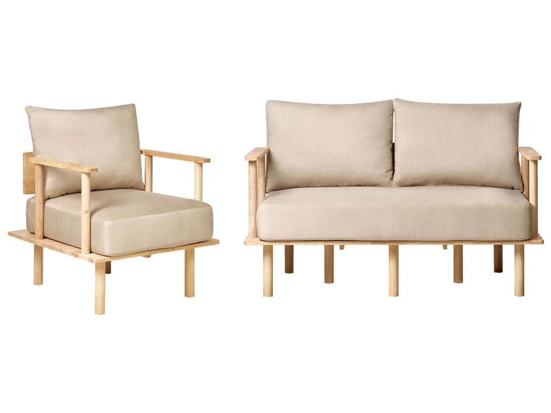 Living Room Set Beige Fabric Wooden Legs Frame 2 Seater Sofa Couch Armchair Settee Living Room Beliani