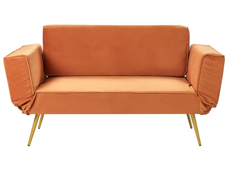 Fabric Sofa Bed Orange Adjustable Armrests Living Room Guest Bed Retro Beliani