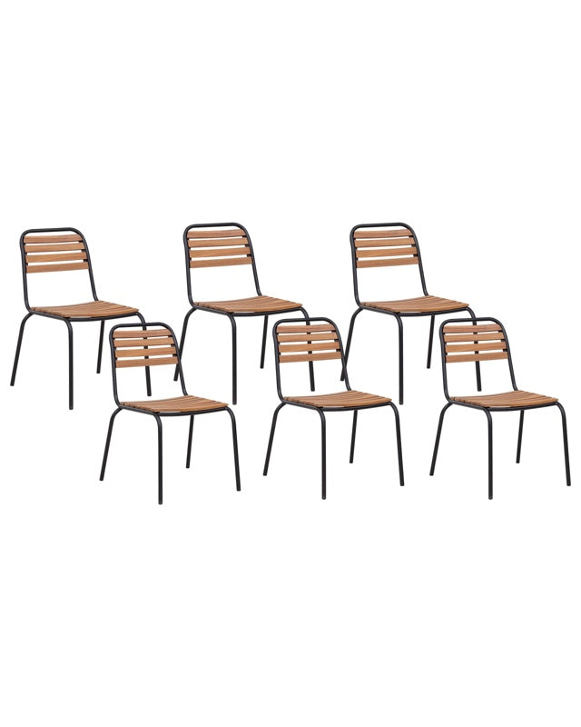 Set of 6 Garden Chairs Light Acacia Wood Outdoor with Aluminium Frame Rustic Style Beliani