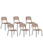 Set of 6 Garden Chairs Light Acacia Wood Outdoor with Aluminium Frame Rustic Style Beliani