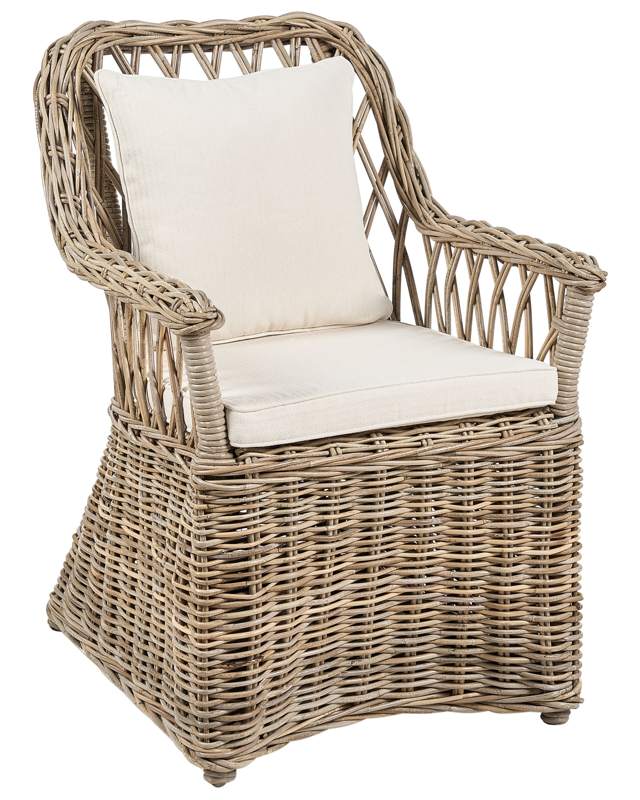 Garden Armchair Natural Rattan with Cotton Seat Back Cushions Light Beige Indoor Outdoor Beliani