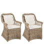 Set of 2 Garden Armchairs Natural Rattan with Cotton Seat Back Cushions Light Beige Indoor Outdoor Beliani