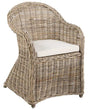 Garden Armchair Natural Rattan with Cotton Seat Cushion Light Beige Indoor Outdoor Beliani