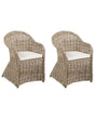 Set of 2 Garden Armchairs Natural Rattan with Cotton Seat Cushion Light Beige Indoor Outdoor Beliani