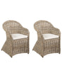 Set of 2 Garden Armchairs Natural Rattan with Cotton Seat Cushion Light Beige Indoor Outdoor Beliani