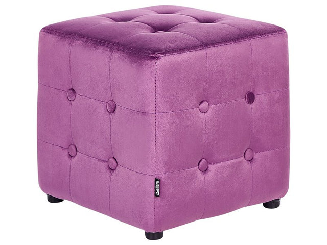 Footstool Purple Velvet Cube Pouffe Button Tufted Upholstery Beliani