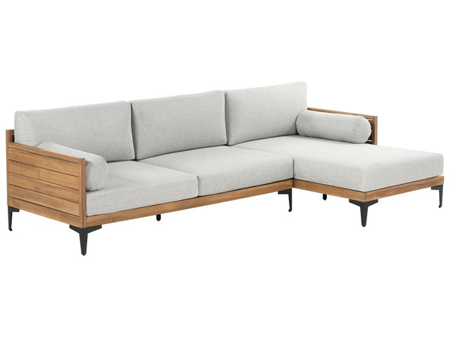 Garden Corner Sofa Light Acacia Wood with Grey Cushions 4 Seater Outdoor Lounge Beliani