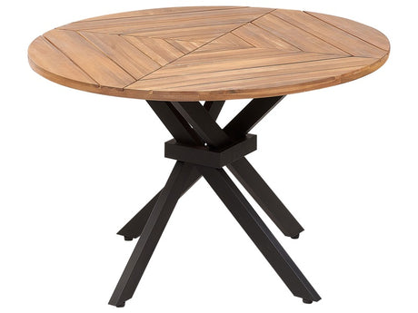 Garden Dining Table Light Wood Acacia Round Top 110 cm Slatted Design Indoor Outdoor Beliani