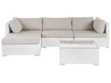 Right Hand 2 Piece Garden Sofa Set White w/ Beige Cushions 5 Seater Corner Coffee Table Beliani