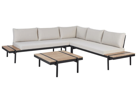 Corner Sofa Garden Set Off-White Eucalyptus Wood 5 Seater with Coffee Table Beliani