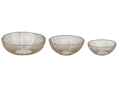 Set of 3 Decorative Bowls Gold Metal Round Accent Bowl Openwork Design Beliani