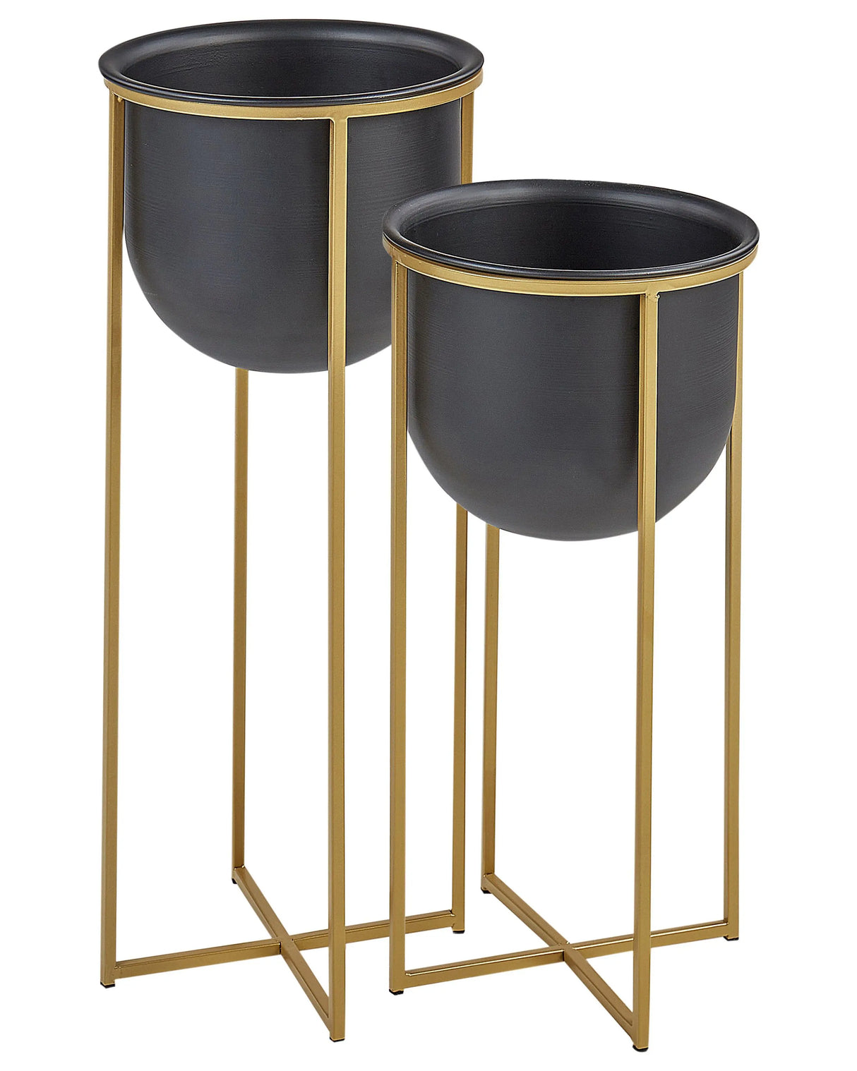 Set of 2 Plant Stands Black Iron 56 / 46 cm Indoor Metal Flower Pot Modern Industrial Standing Planter Beliani