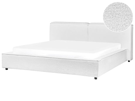 EU Super King Size Bed White Boucle Upholstery 6ft Slatted Base with Thick Padded Headboard Footboard Beliani