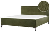 Bed Frame Green Corduroy Upholstery Black Metal Legs EU Super King Size 6ft Slatted with Wingback Headboard Bedroom Modern Minimalist Beliani
