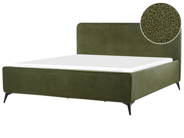 Bed Frame Green Corduroy Upholstery Black Metal Legs EU Super King Size 6ft Slatted with Wingback Headboard Bedroom Modern Minimalist Beliani
