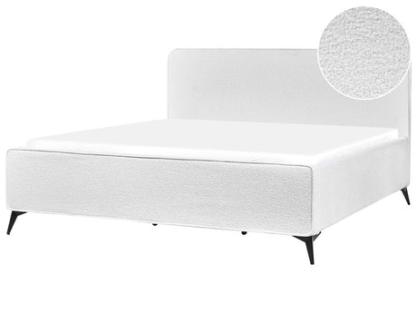 Bed Frame Off-White Boucle Upholstery Black Metal Legs EU Super King Size 6ft Slatted with Wingback Headboard Bedroom Modern Minimalist Beliani