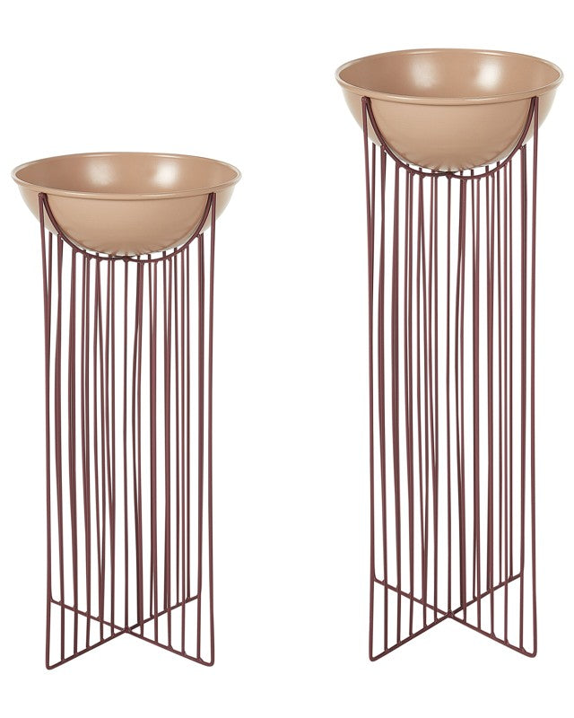 Set of 2 Plant Stands Pink Iron 55 / 45 cm Indoor Metal Flower Pot Modern Industrial Standing Planter Beliani