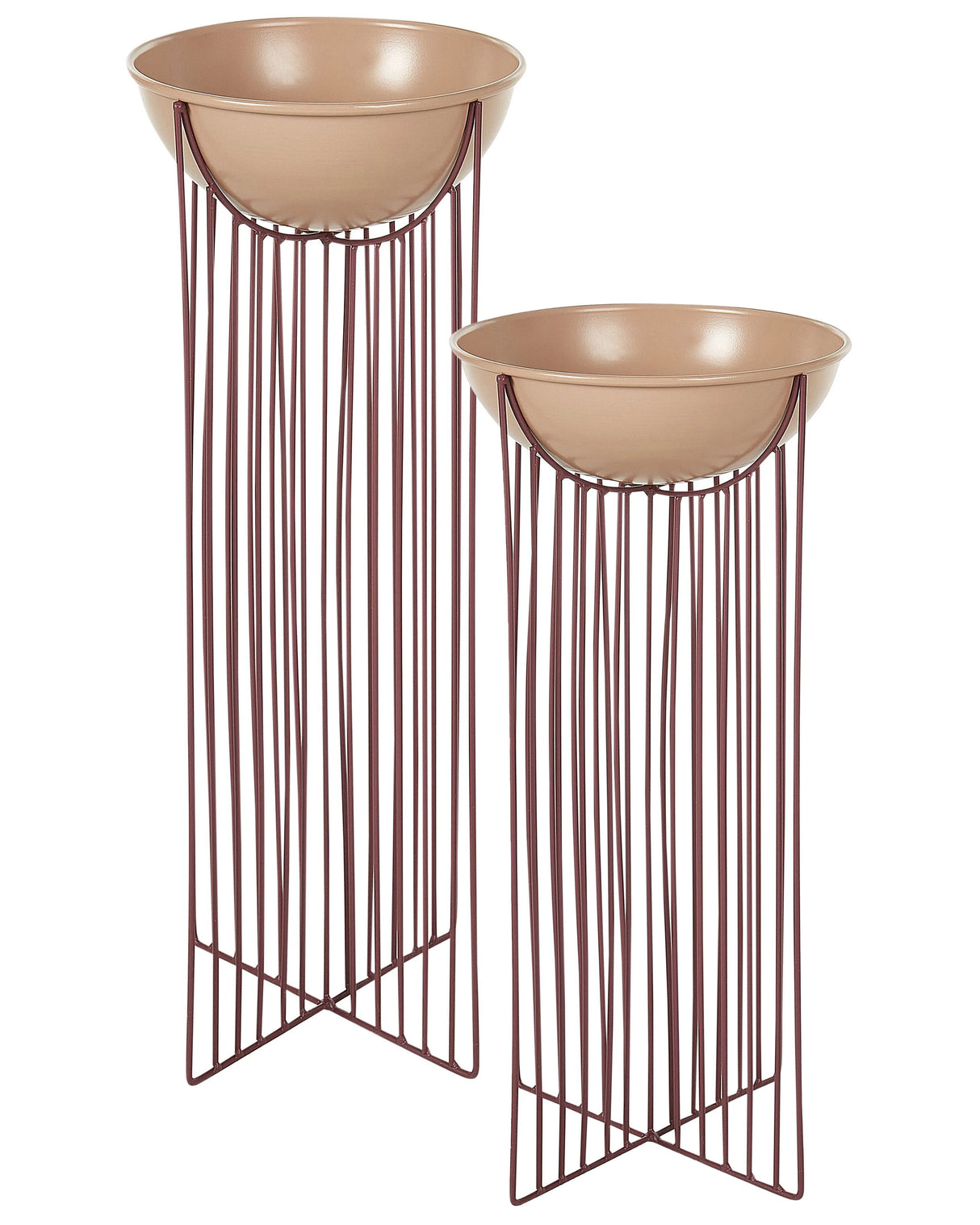 Set of 2 Plant Stands Pink Iron 55 / 45 cm Indoor Metal Flower Pot Modern Industrial Standing Planter Beliani