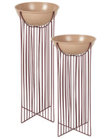 Set of 2 Plant Stands Pink Iron 55 / 45 cm Indoor Metal Flower Pot Modern Industrial Standing Planter Beliani