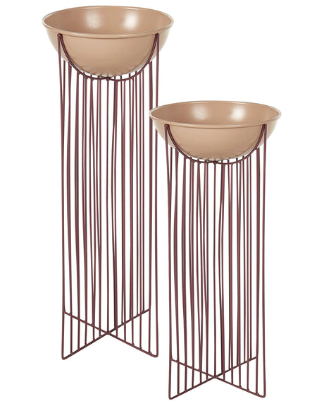 Set of 2 Plant Stands Pink Iron 55 / 45 cm Indoor Metal Flower Pot Modern Industrial Standing Planter Beliani