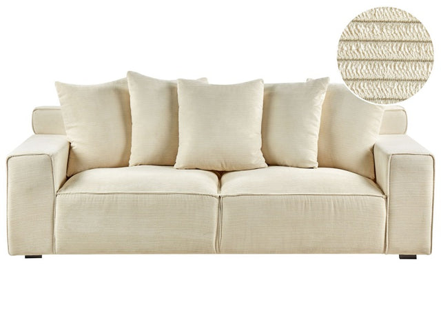 3 Seater Sofa Beige Corduroy Comfortable Living Room Modern Retro Beliani