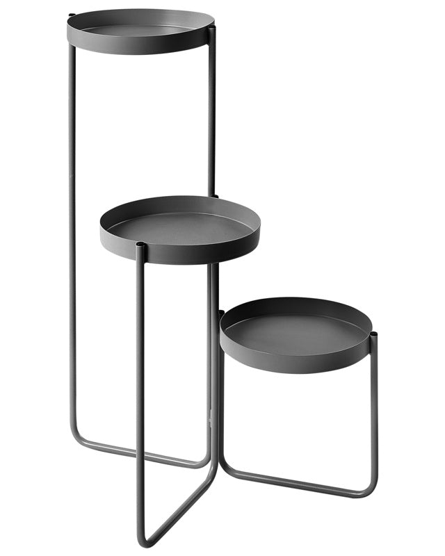 3-Tier Plant Stand Black Iron 21 x 42 x 60 cm Indoor Metal Flower Pot Modern Industrial Standing Planter Beliani