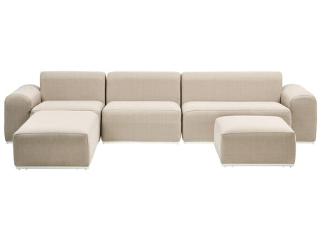 Outdoor Lounge Set Beige Olefin Upholstery Aluminium Frame 7 Seater Reversible Modular Beliani