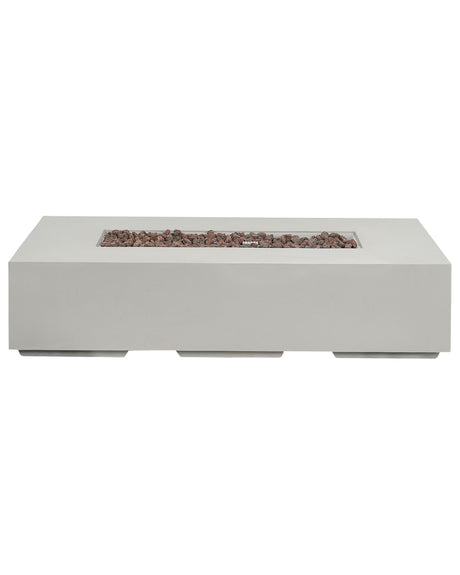 Fire Pit Light Grey 143 x 71 cm Propane Patio Heater Rectangular Beliani