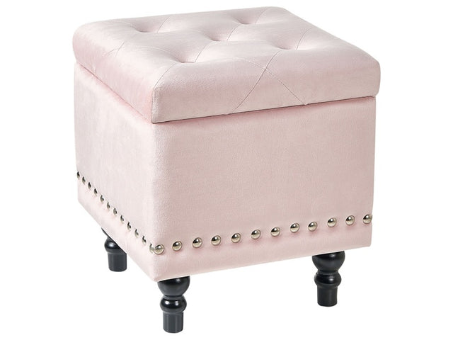 Footstool Pastel Pink Velvet Upholstery Button Tufted Seat with Storage Beliani