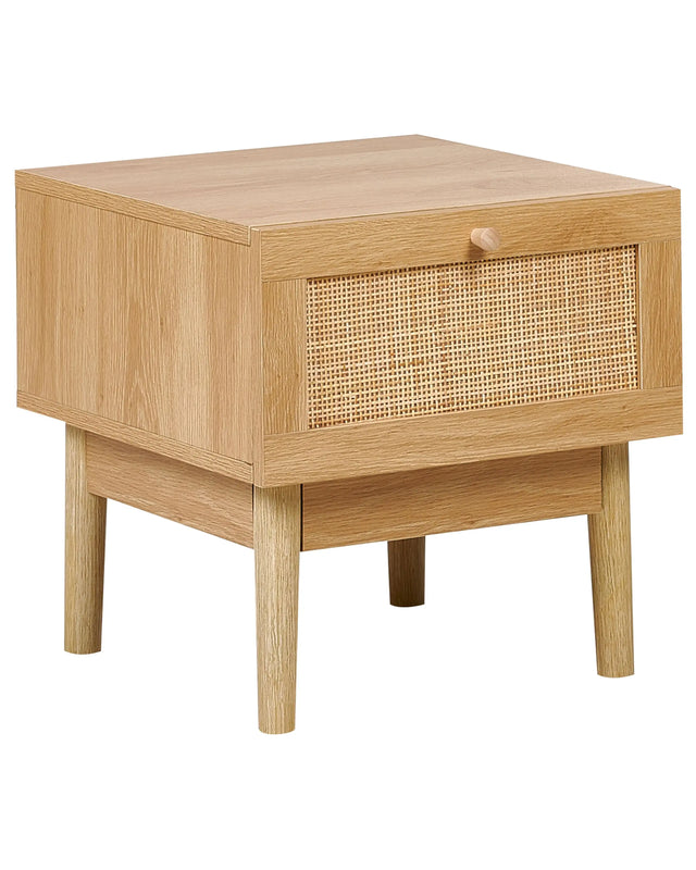 Bedside Table Light Particle Board Pine Wood Drawer Boho Style Nightstand Beliani