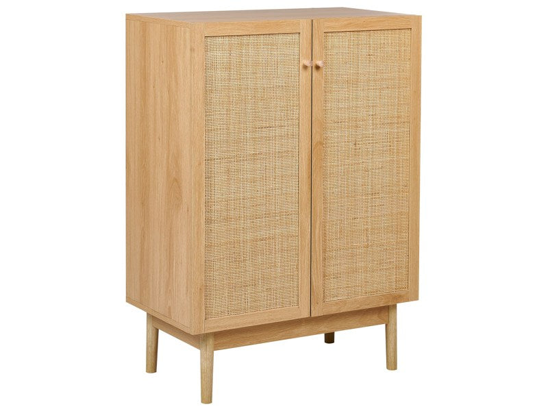 2 Door Sideboard Particle Board Light Wood Pine Wood 2 Door Rattan Front Boho Rustic Style Beliani