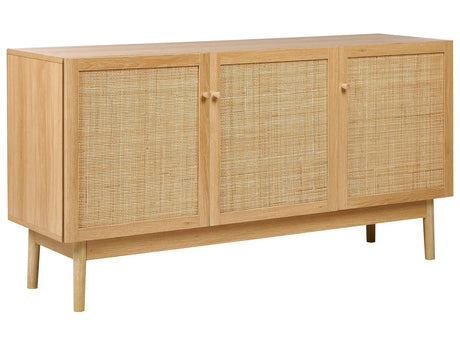 3 Door Sideboard Particle Board Light Wood Pine Wood Boho Style Beliani