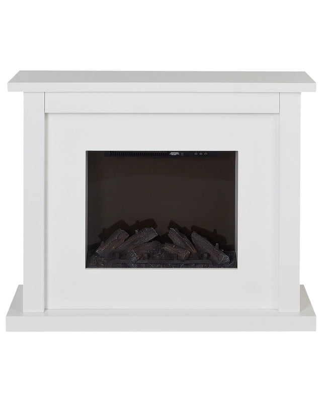 Electric Fireplace Heater White MDF Mantel LED Fire Flames with Thermostat Blower Remote Control Beliani