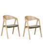 Set of 2 Dining Chairs Light Wood and Green Plywood Polyester Velvet Fabric Rubberwood Legs Retro Traditional Style Beliani