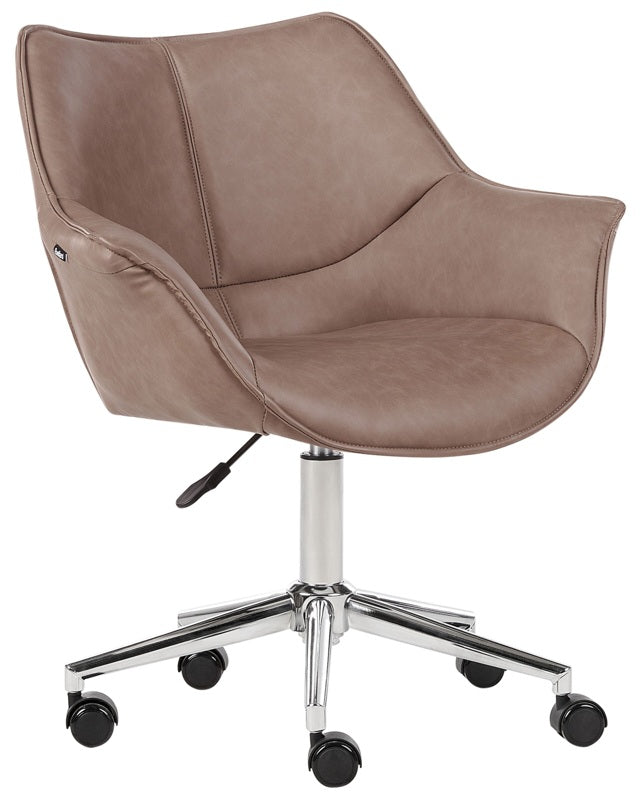 Office Swivel Chair Light Brown Faux Leather Height Adjustable Elegant Beliani