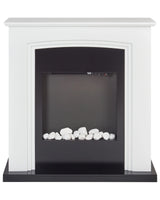 Electric Fireplace Heater White MDF Mantel LED Coals Pebbles Fire Flames with Thermostat Beliani