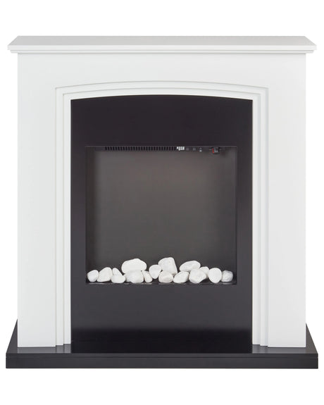 Electric Fireplace Heater White MDF Mantel LED Coals Pebbles Fire Flames with Thermostat Beliani