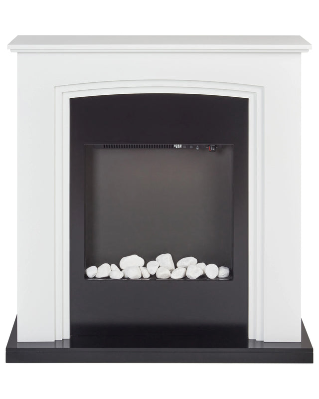 Electric Fireplace Heater White MDF Mantel LED Coals Pebbles Fire Flames with Thermostat Beliani
