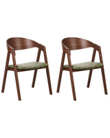 Set of 2 Dining Chairs Dark Wood and Green Plywood Polyester Velvet Fabric Rubberwood Legs Retro Traditional Style Beliani