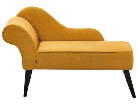 Chaise Lounge Yellow Mustard Polyester Fabric Upholstery Black Wood Legs Left Hand Retro Design Beliani