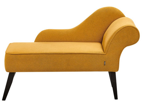 Chaise Lounge Yellow Mustard Polyester Fabric Upholstery Black Wood Legs Right Hand Retro Design Beliani