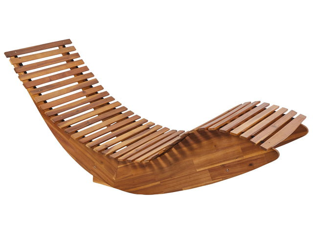 Sun Lounger Light Acacia Wood Slatted Design Rocking Feature Curved Shape Garden Sunbed Beliani