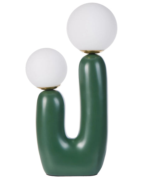 Table Lamp Green Resin Base Round Glass Shades Double Shade U-Shaped Base Beliani