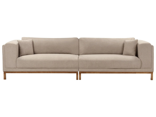 Sofa Taupe Fabric Polyester Upholstery Wooden Legs 4 Seater Thickly Padded Modern Style Living Room Furniture Beliani