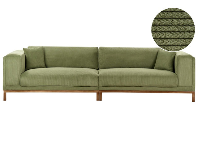 Sofa Green Cord Upholstery Wooden Legs 4 Seater Thickly Padded Modern Style Living Room Furniture Beliani