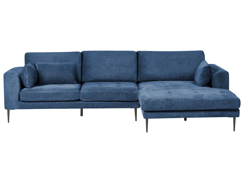 Left Hand Corner Sofa Blue Fabric Upholstered L-Shaped Tufted Cushioned Seat with Scatter Cushions Beliani