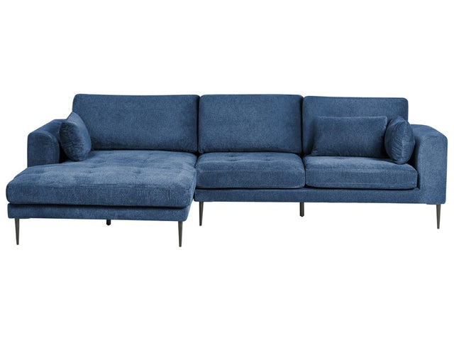 Right Hand Corner Sofa Blue Fabric Upholstered L-Shaped Tufted Cushioned Seat with Scatter Cushions Beliani