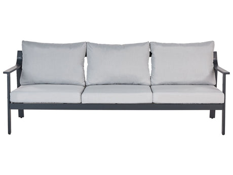 3 Seater Sofa Aluminium Garden Sofa Black Aluminium Frame Light Grey Water Repellent Fabric Cushions Beliani