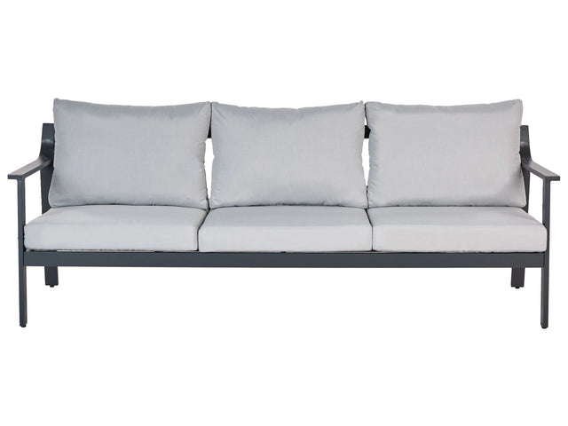 3 Seater Sofa Aluminium Garden Sofa Dark Grey Aluminium Frame Light Grey Water Repellent Fabric Cushions Beliani